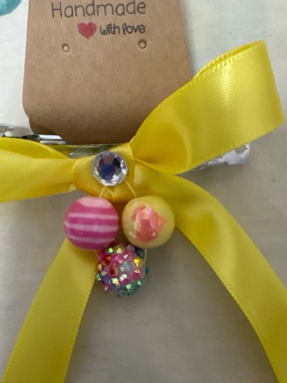 Handmade Yellow Satin Ribbon Hair Bow for Kids